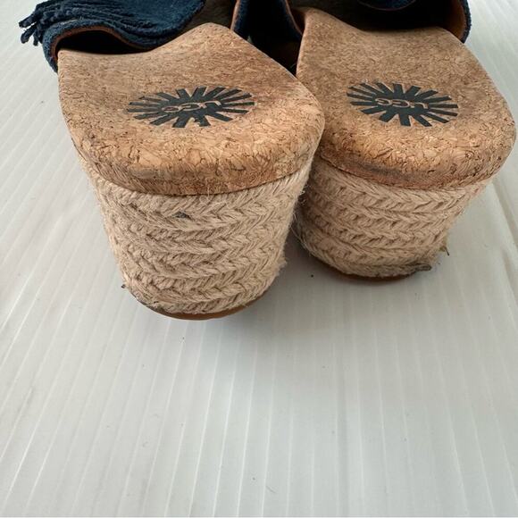 Ugg Dane suede fringe wedge espadrille sandals blue size 10 - Picture 2 of 8